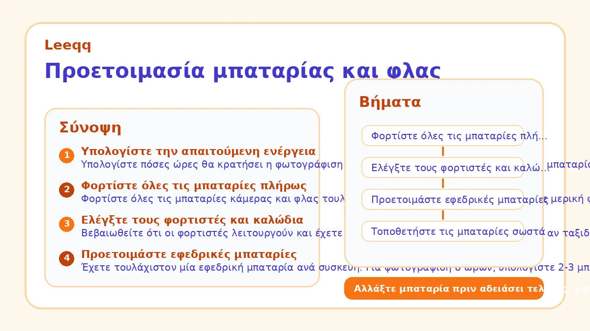 Προετοιμασία μπαταρίας και φλας